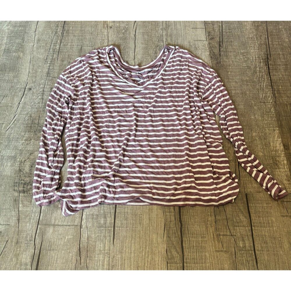 American Eagle Women’s Striped Long Sleeve Top Size L Purple White Soft Knit
